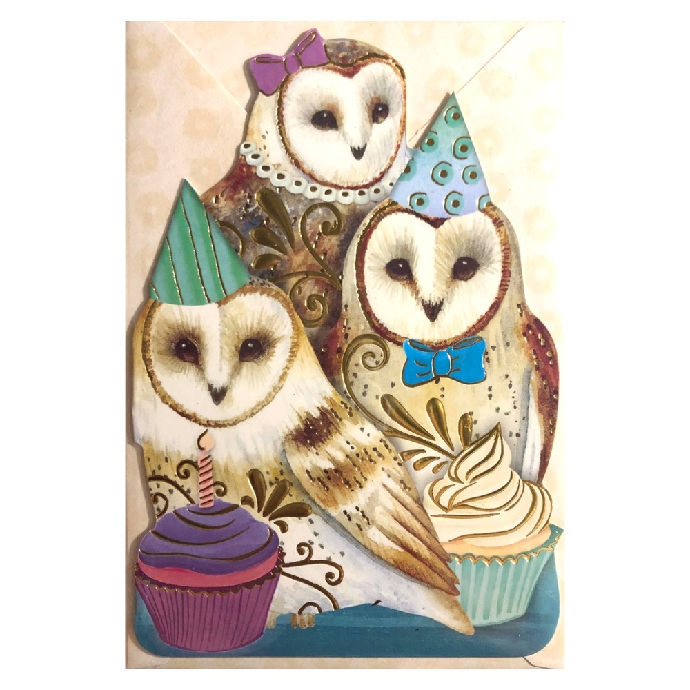 Punch Studio Single Embellished Die-Cut Fancy Cards ~ Owl Birthday Party (61541)